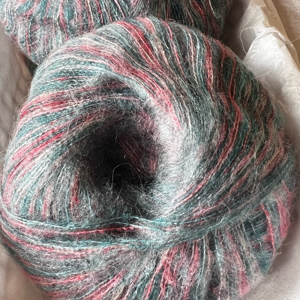 Mohair Silk Yarns Variegated  Green W/moments Of Grey & Coral -4 Skeins NEW